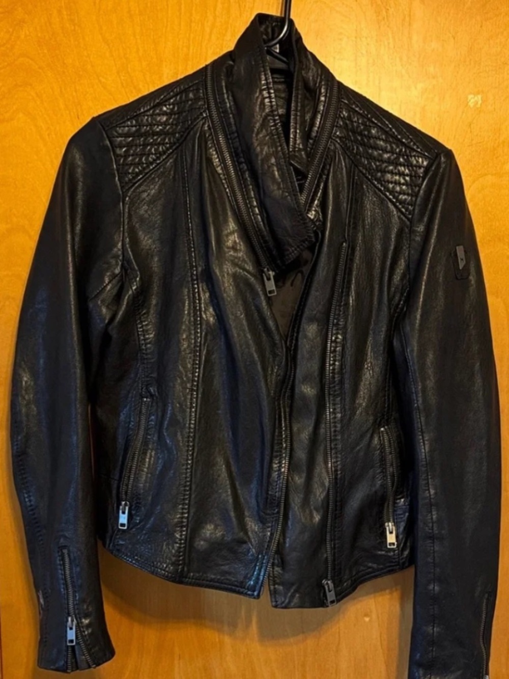 Mauritius Blac Leather Moto Jacket Small